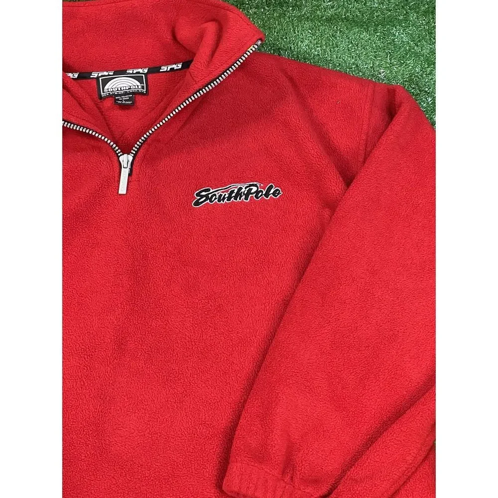Vtg Southpole Fleece Pullover‎ 1/4 Zip Red Mens Size LG 90s 2000s Y2k Baggy